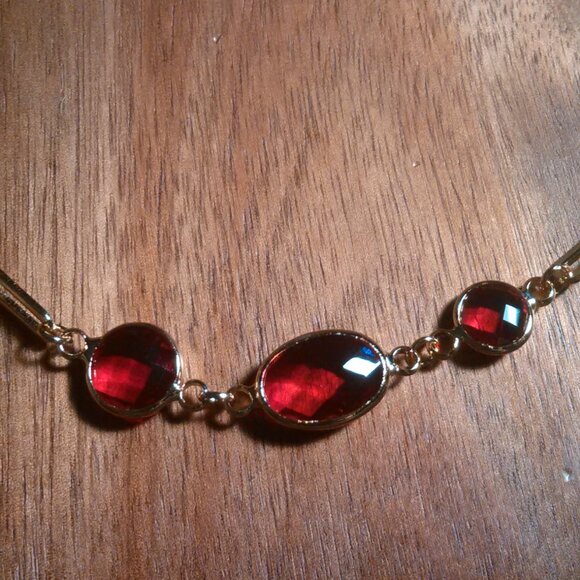 Simulated Ruby Ion Plate Yellow Gold Stainless Steel Paperclip Necklace - Picture 6 of 13